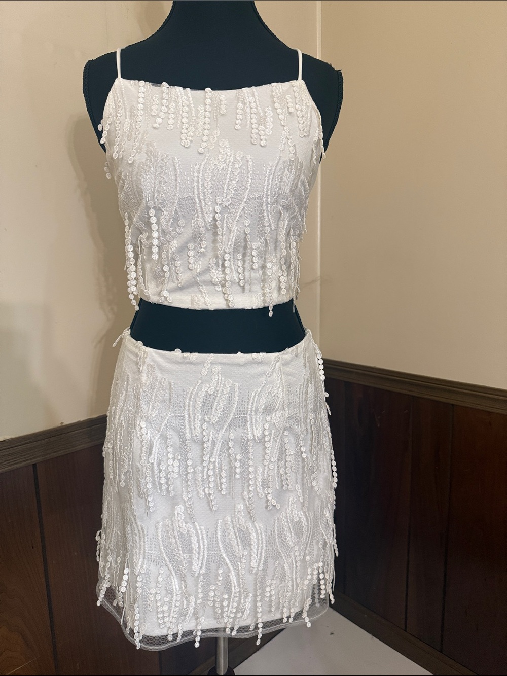 Lulus White Sequin Fringe 2-Piece Set | Size Medium - Picture 3 of 7